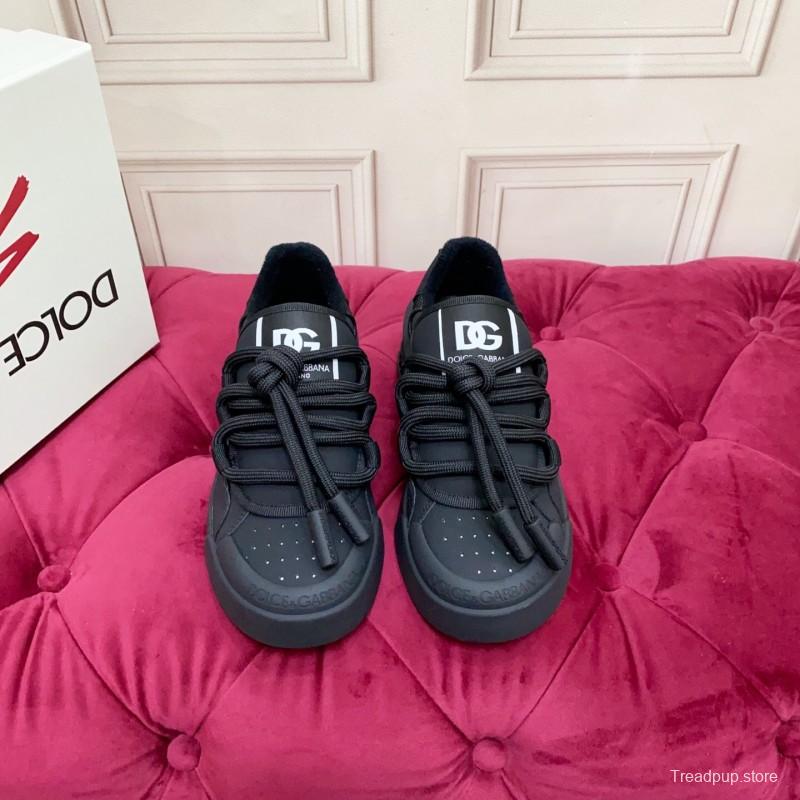 2025 Men Dolce & Gabbana Black Mesh Leather Sneakers