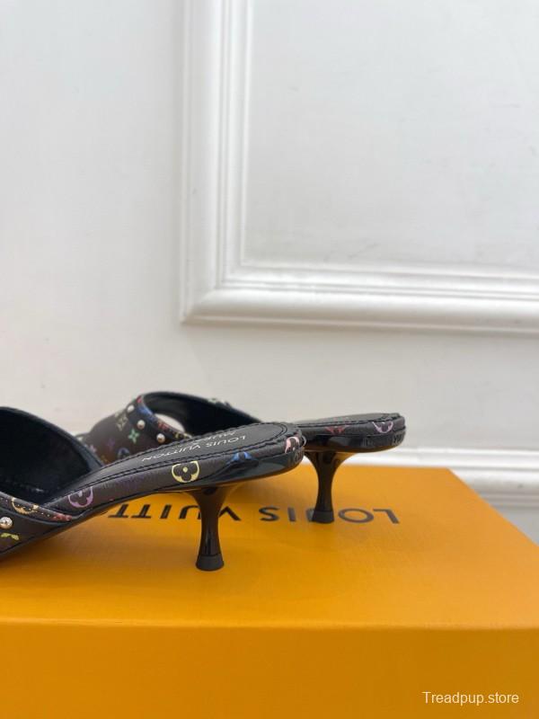 2025 Women Louis Vuitton Multicolor Leather Kitten Heel Studded MJ00290