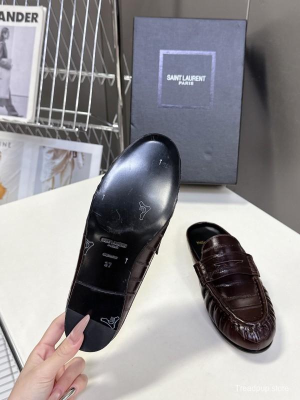 2025 Women Yves Saint Laurent Dark Brown Leather Loafers