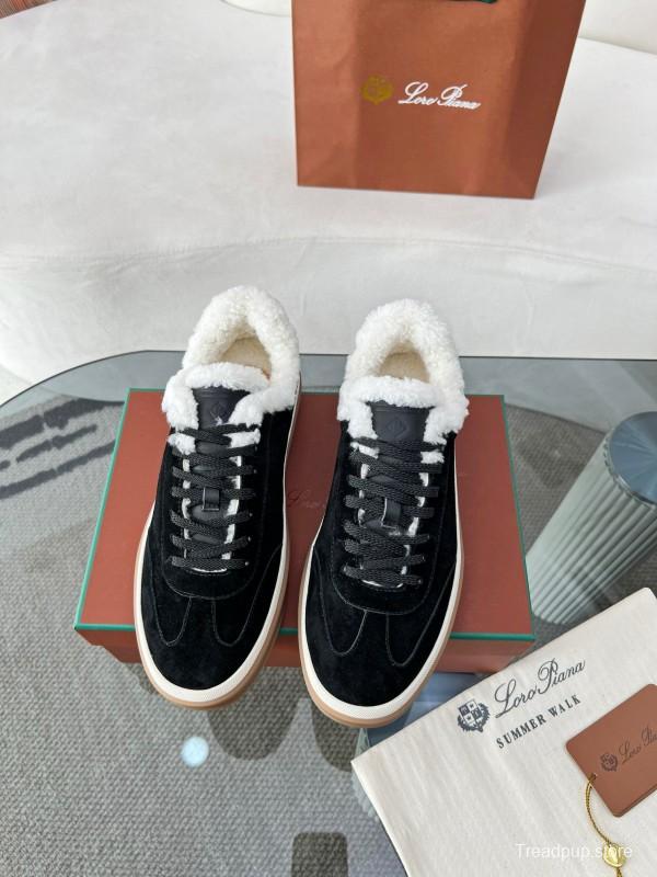 2024 Unisex Le Parmentier Black Suede Sheepskin Tennis Shoes MJ00350