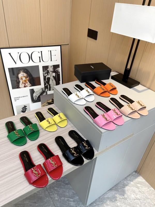 2025 Women Yves Saint Laurent Pink Leather Slippers LY00180