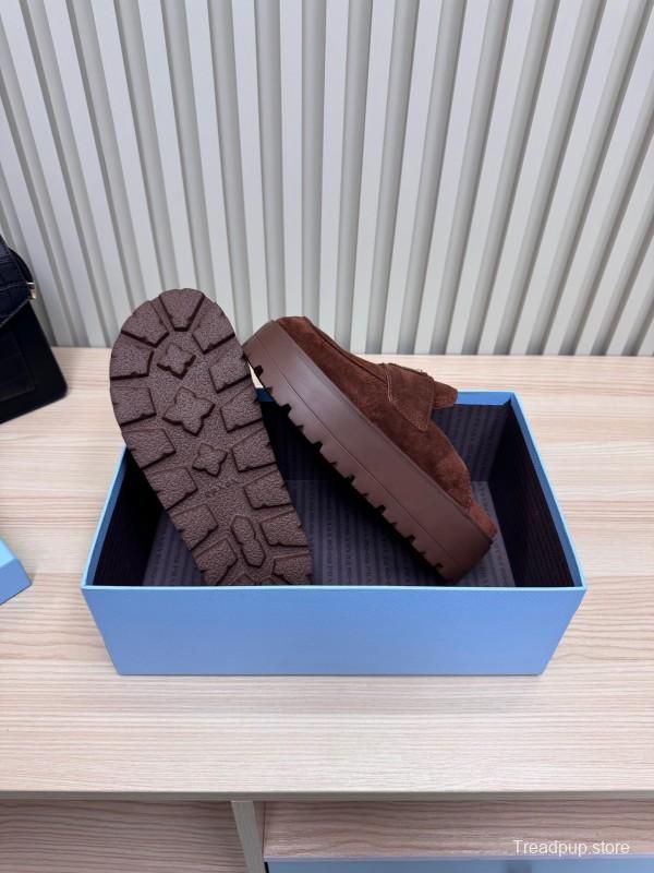 2025 Women Prada Brown Suede Platform Loafers