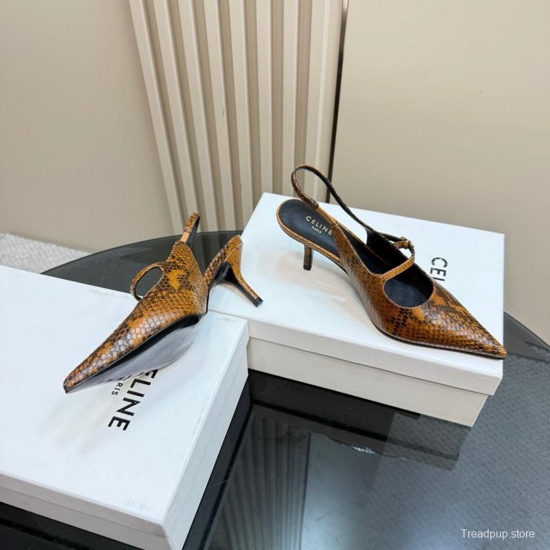2025 Women CELINE Brown Snake Leather Slingback Pumps