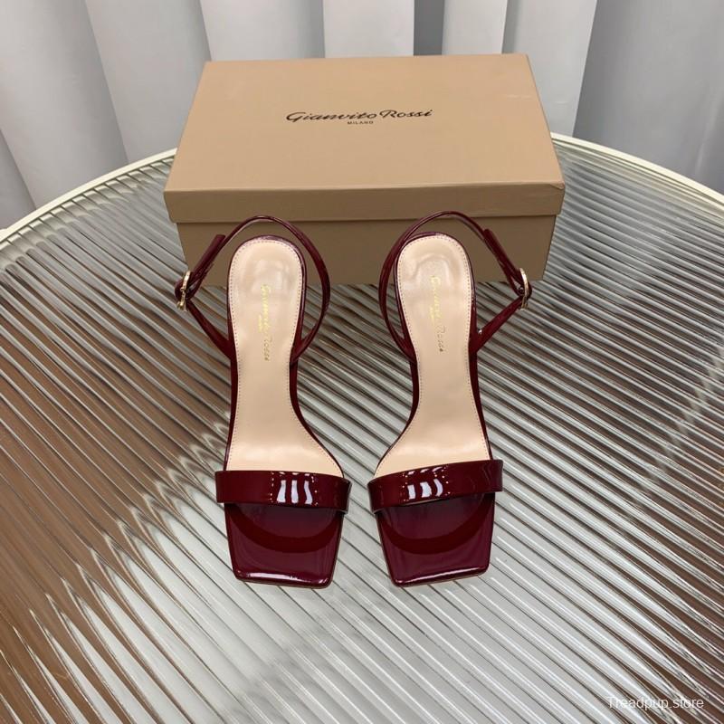 2025 Women Gianvito Rossi Burgundy Patent Leather High Heel Sandals
