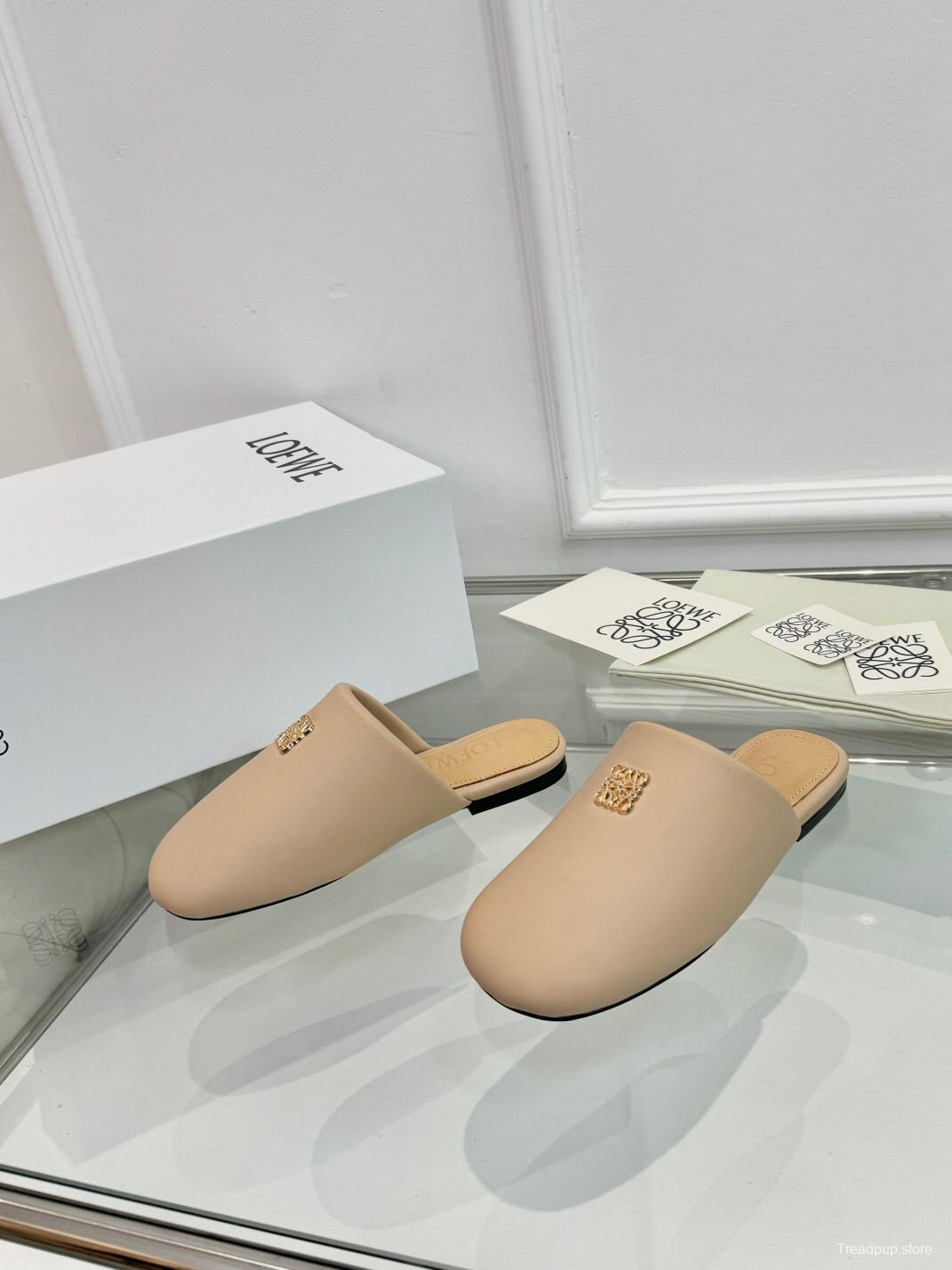 2025 Women Loewe Beige Leather Slippers LY00270