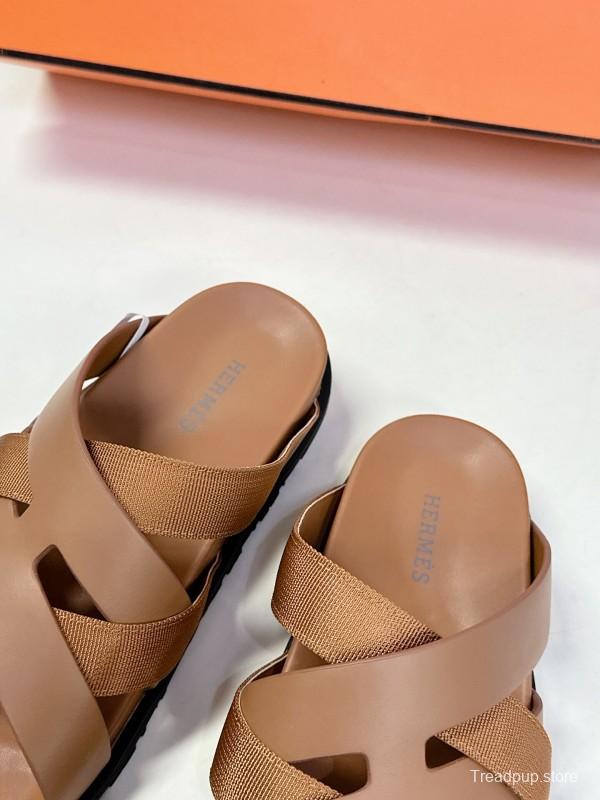2025 Slippers Hermès Brown Leather Slippers