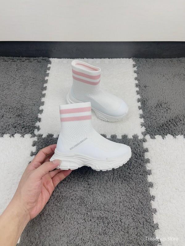 2024 Kids Dolce & Gabbana White Pink Black Knit Fabric Sneaker