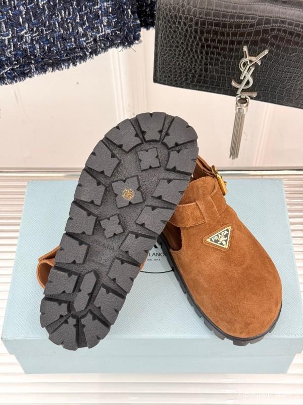 2025 Women Prada Brown Suede Sandals KFY00280