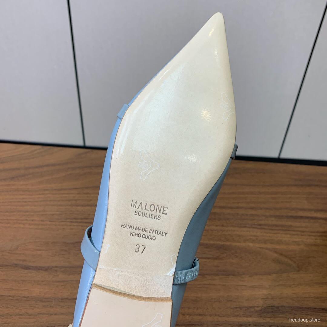 2025 Women Malone Souliers Light Blue Leather Flat Mule