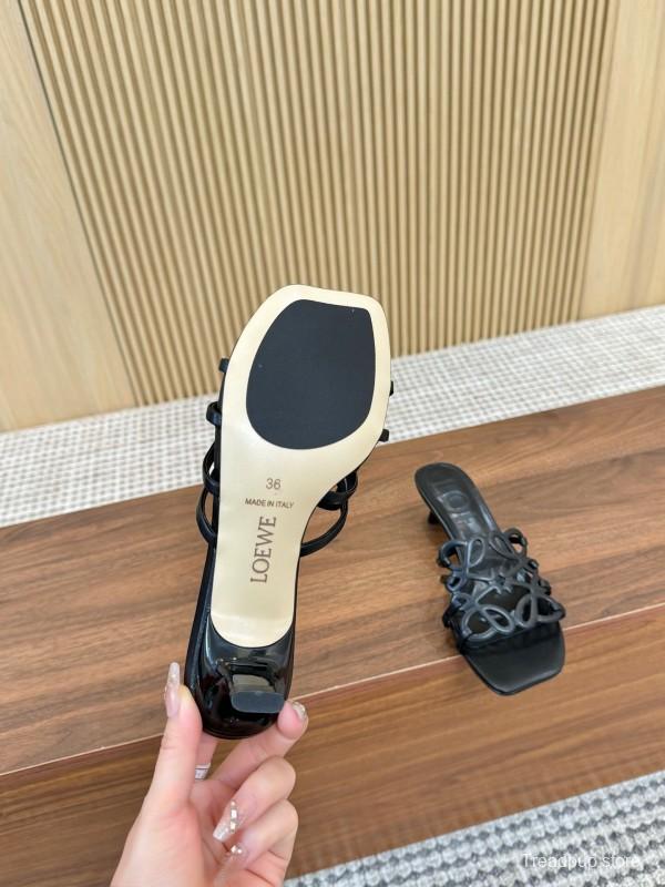 2025 Women Loewe Black Leather Heels LY00250