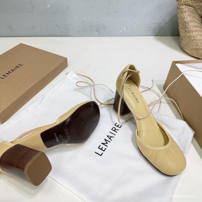 2025 Women LEMAIRE Pale Yellow Lambskin Mary Jane Heeled Shoes