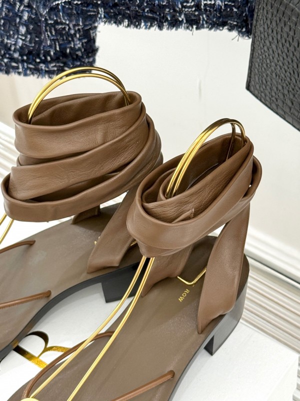 2025 Women Yves Saint Laurent Brown Leather Sandals KFY00300