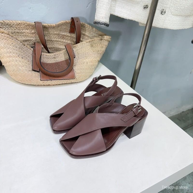 2025 Women Lemaire Brown Leather Heeled Sandals