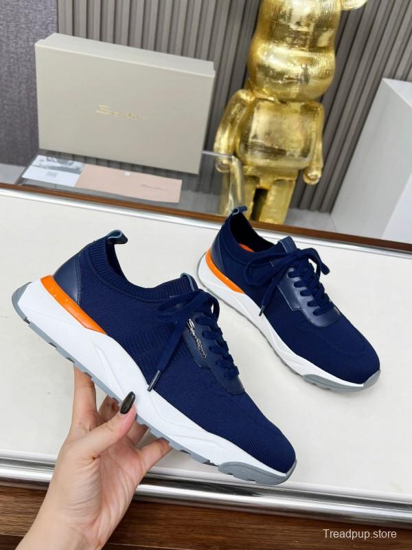 2025 Unisex Santoni Navy Orange Wool Blend Knit Sneakers AS00320