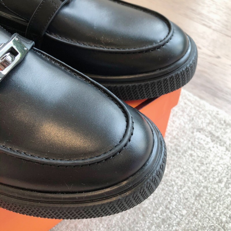 2025 Unisex H Black Leather Loafers AS00380