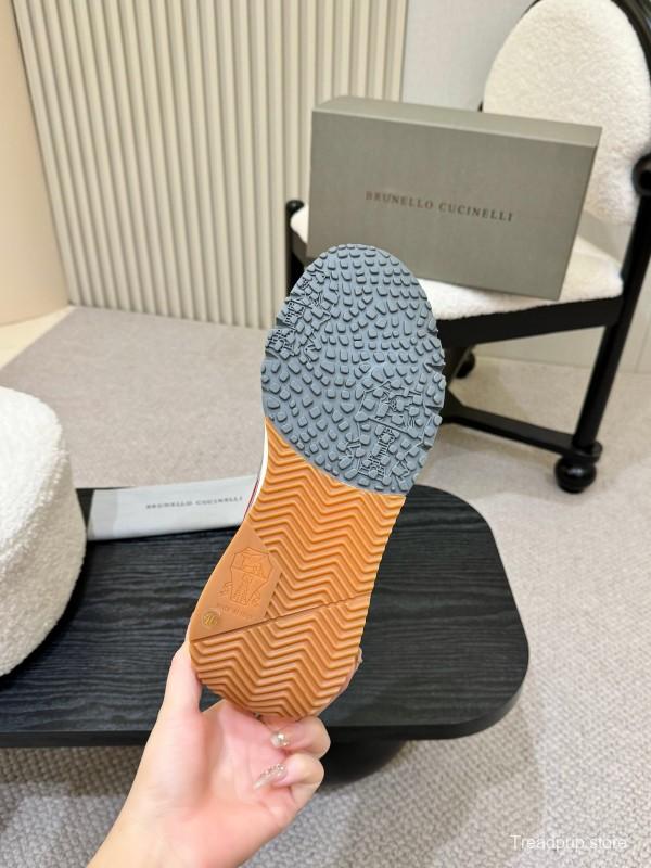 2025 Men Brunello Cucinelli Grey White Brown Suede Mesh Sneakers AS00320