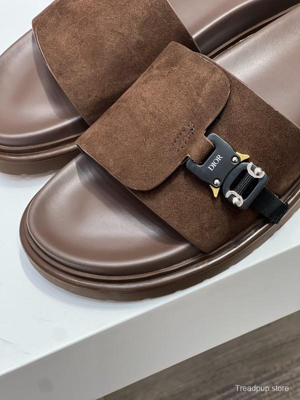2025 Men Dior Brown Suede Leather Slippers AS00190