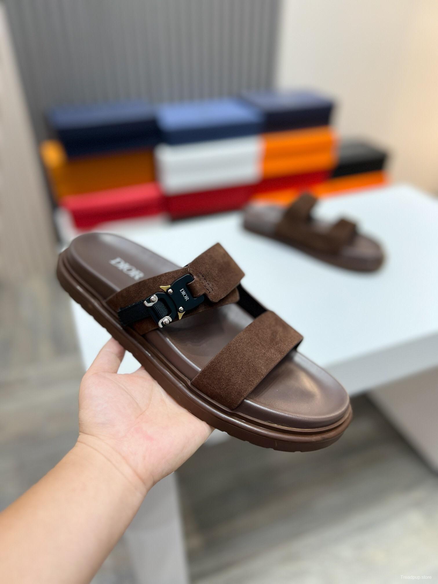 2025 Men Dior Brown Suede Leather Slippers AS00190