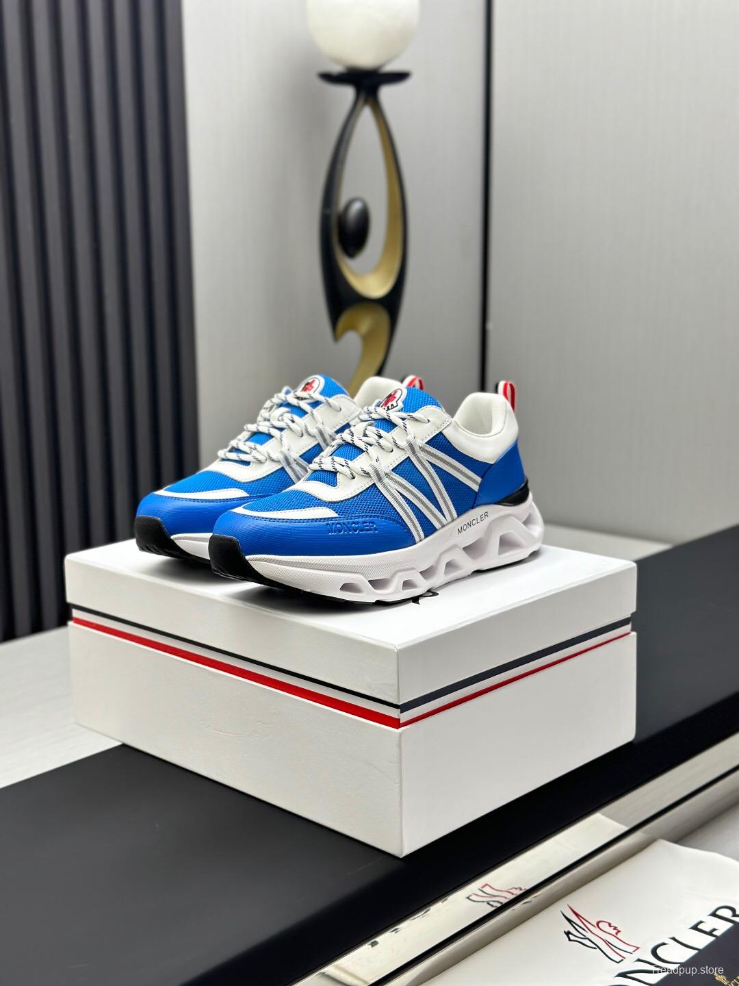 2025 Unisex Moncler Blue White Nylon Mesh Trailgrip GTX Trail Running Shoes KFY00390