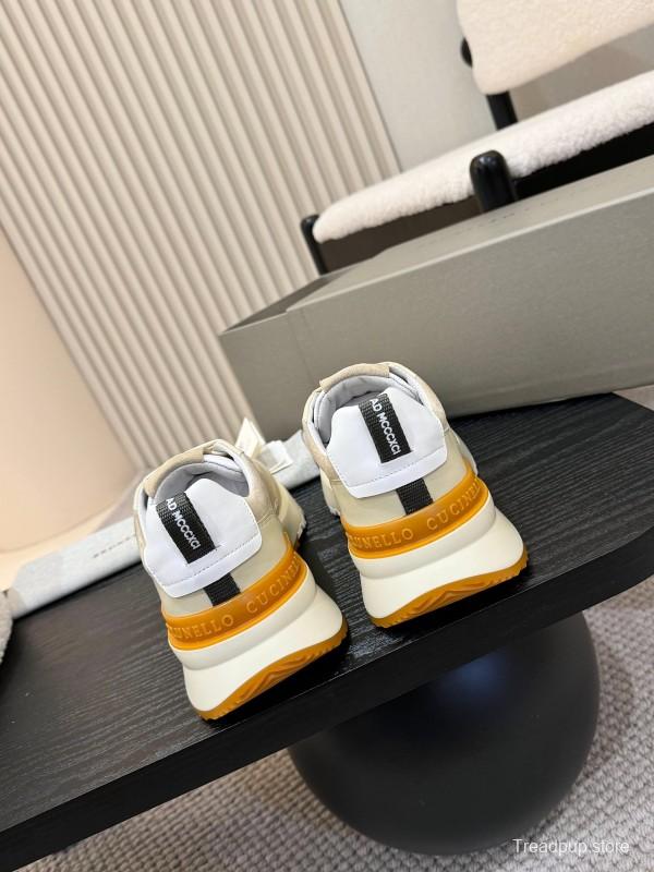 2025 Unisex Brunello Cucinelli Black Milk Blue Apricot Calfskin Leather Sneakers AS00320