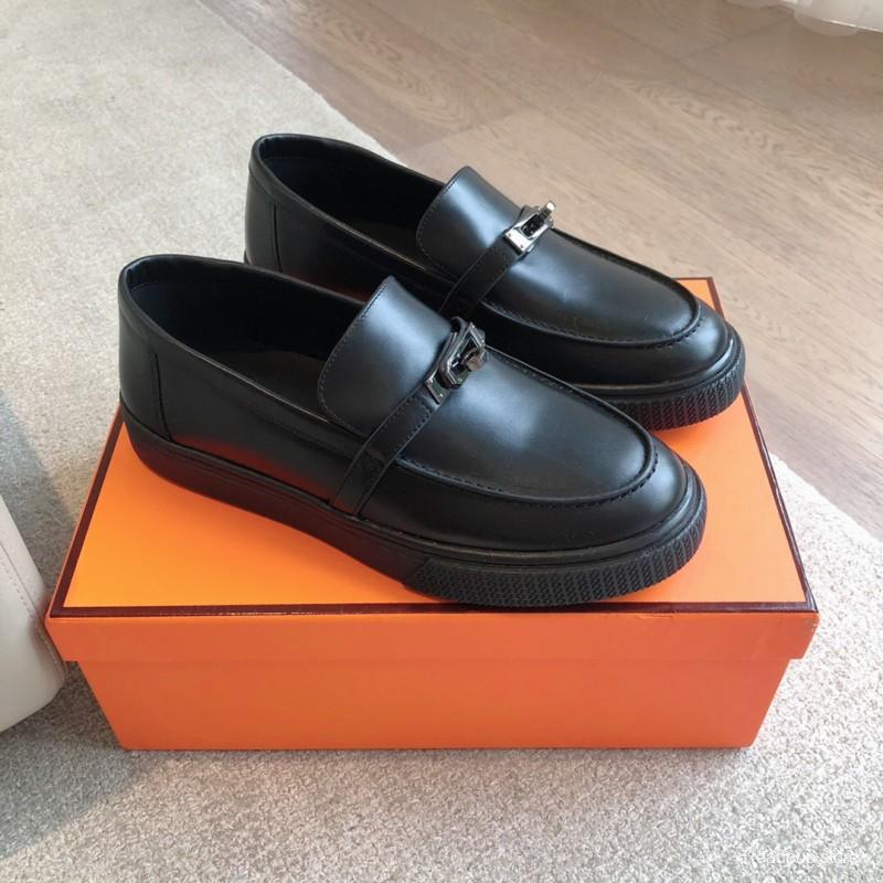 2025 Unisex H Black Leather Loafers AS00380
