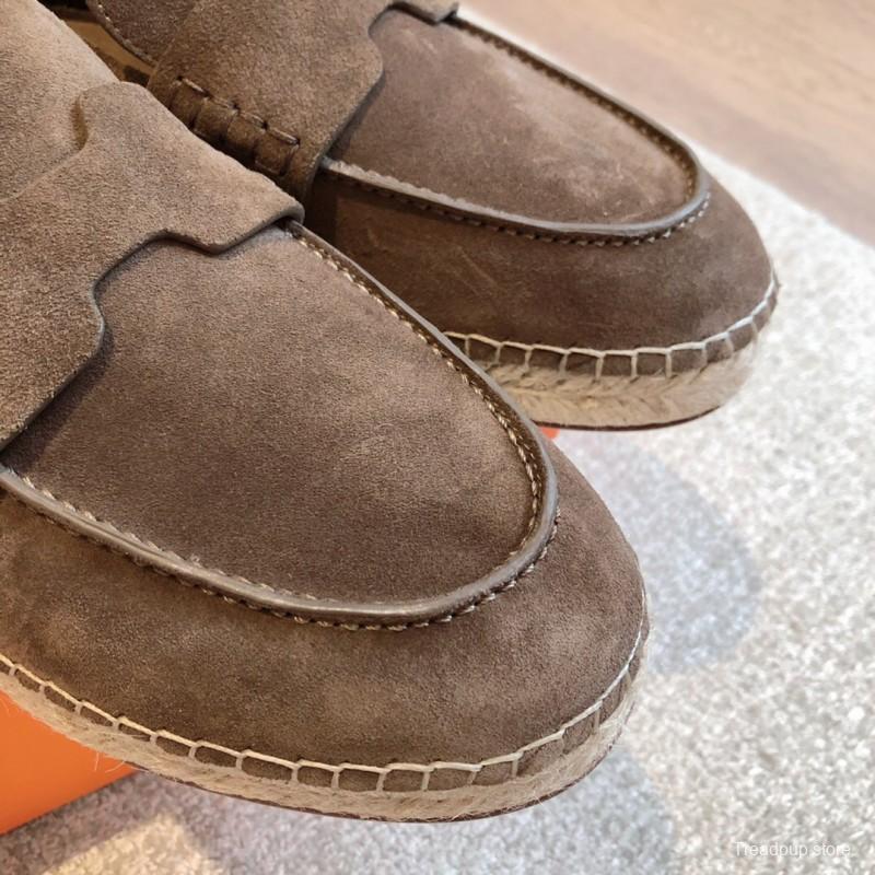 2025 Unisex Hermès Brown Suede Leather Loafers AS00380