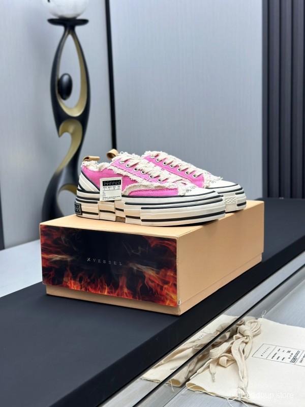 2025 Unisex XVESSEL Pink White Canvas Plimsolls Vulcanized AS00240