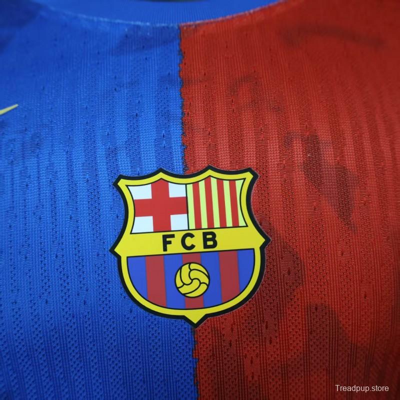 Player Version 25/26 Barcelona Travis Scott Blue with Red Half Split Jersey