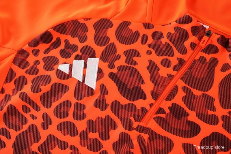 2025 Adidas Orange & Black with Leopard Print Pattern Half Zipper Jacket +Long Pants
