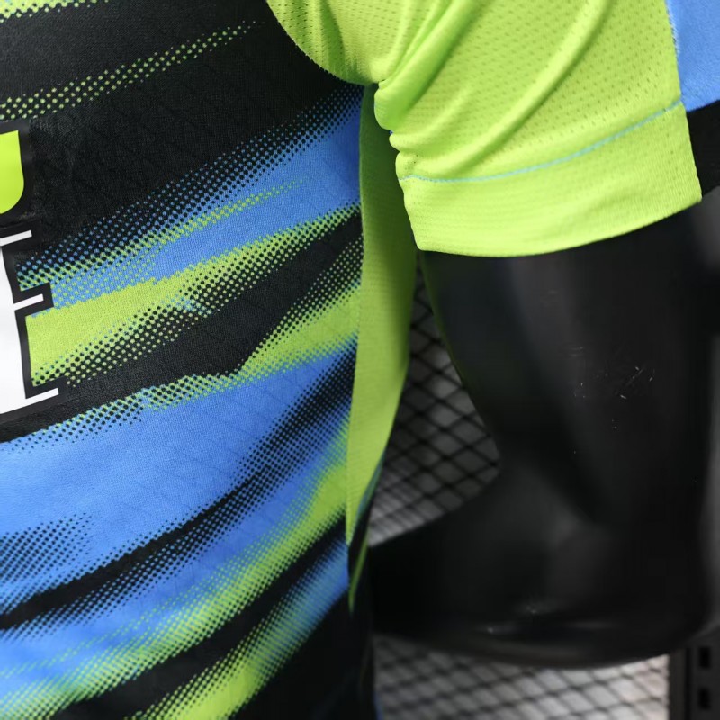 Player Version 25/26 Olympique de Marseille Neon Green Blue Black Gradient Stripe Jersey