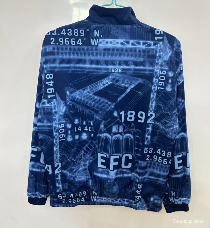 25/26 Everton Navy Blue/Blue with Stadium Blueprint Pattern Reversible Windbreaker