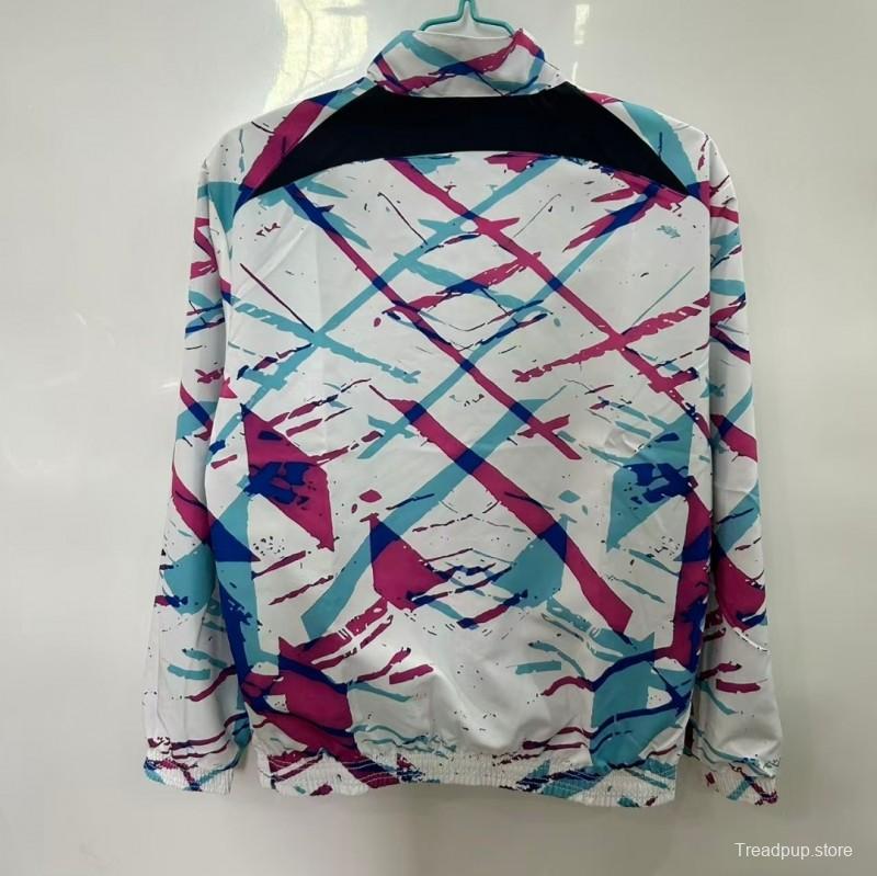 25/26 FC Barcelona White with Pink & Teal Splash Pattern Windbreaker
