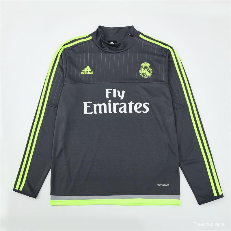 Retro 15/16 Real Madrid Dark Grey Half Zipper Jacket+Long Pants