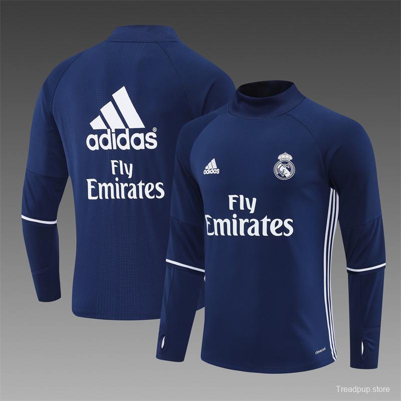 Retro 16/17 Real Madrid Royal Blue Half Zipper Jacket+Long Pants