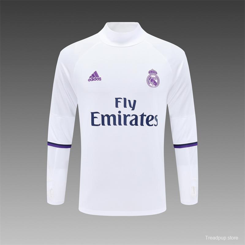 Retro 16/17 Real Madrid White Half Zipper Jacket+Long Pants