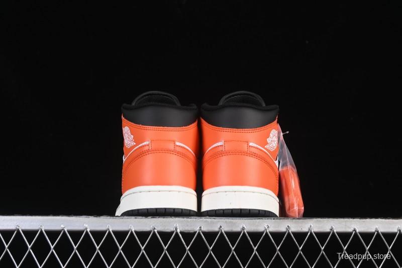 Nike Air Jordan 1 Mid AJ1 Mid-Top Casual Sneakers with Black White Orange Design - DQ8426-801