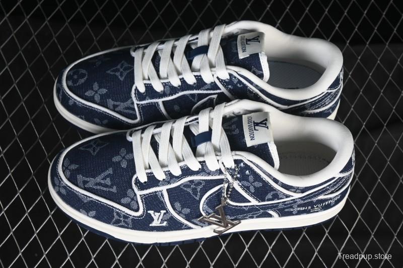 Nike SB Dunk Low LV Collaboration Deep Blue Denim High-End Custom Low-Top Casual Skate Shoes - SC0601-469