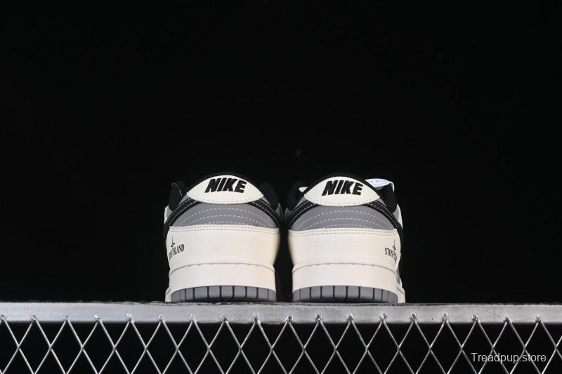 Nike SB Dunk Low Stone Island Collaboration Beige Grey Black Patchwork Anniversary Custom Low-Top Casual Skate Shoes - JP8028-041