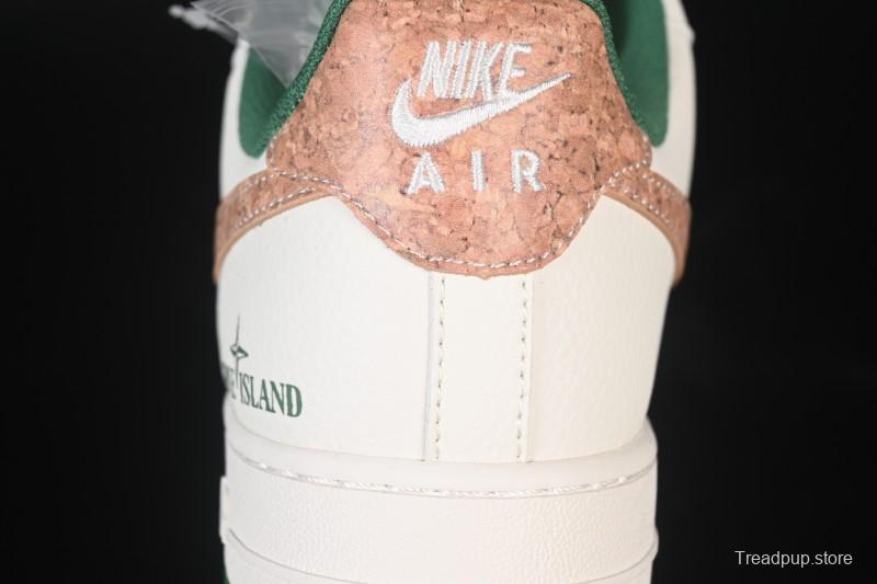 Nike Air Force 1 '07 Low Stone Island Collaboration Beige Green Floral Casual Sneakers - JP8028-010
