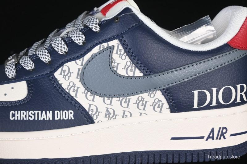 Nike Air Force 1 '07 Low Dior Collaboration White Blue Gray Hook Casual Sneakers - XD2588-603