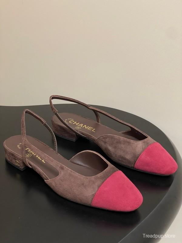 Chanel Sling-back Two-tone Suede Slingback Sandals Flat/Block Heel - KFY00280