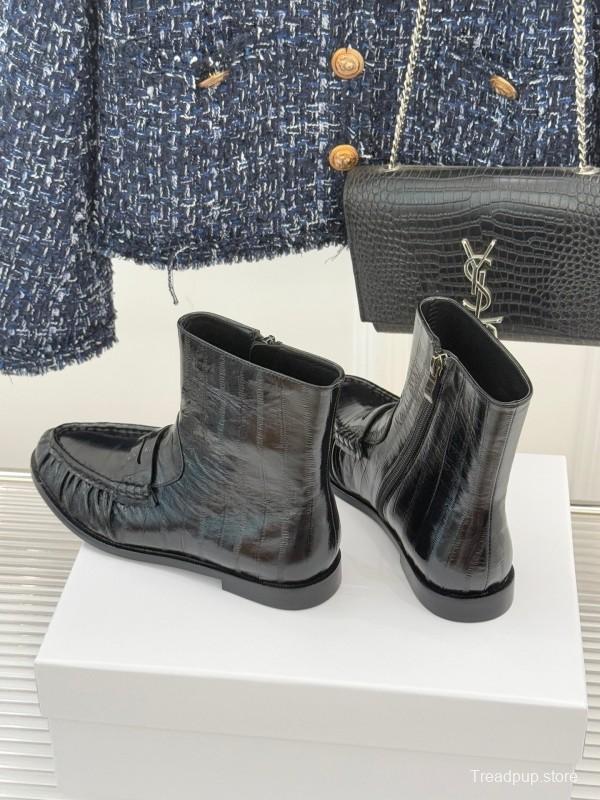 Saint Laurent YSL Letter Loaf Short Boots with Pleated Edges - KFY00430