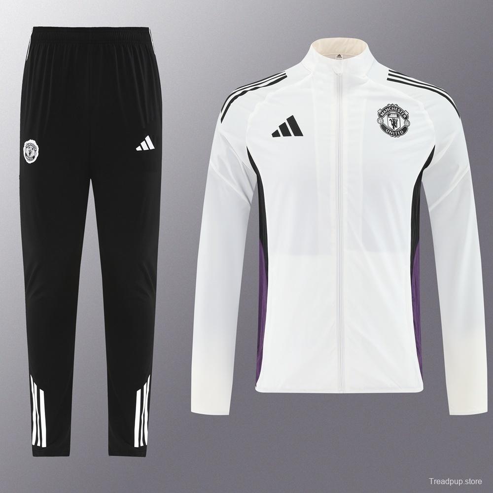 25/26 Manchester United White S-3XL Half Zipper Jacket+Long Pants