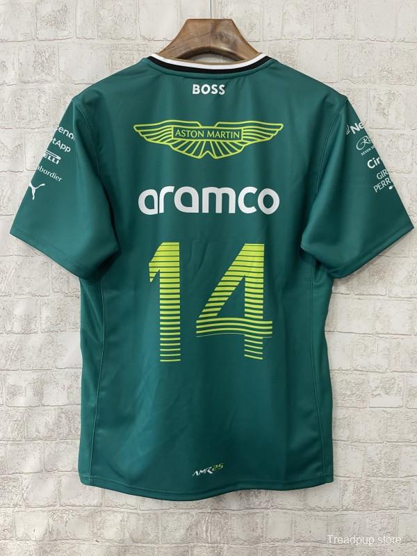2025 F1 Aston Martin Aramco F1 Team Dark Green with Gold Trim Jersey #14  Aramco