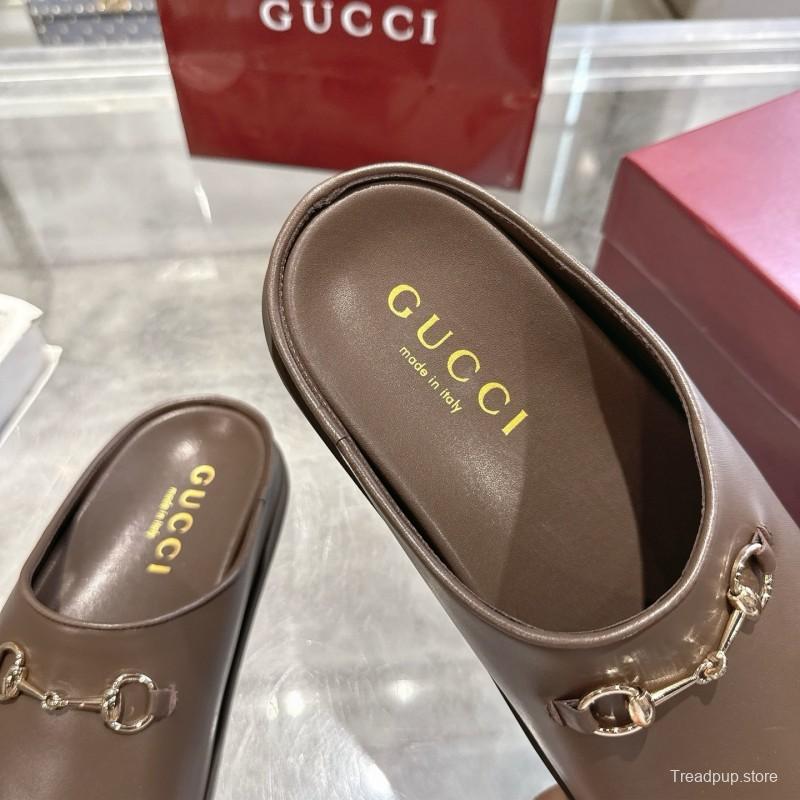Gucci Camel Suede GG Embossed Horsebit Mule Sandals - LY00240