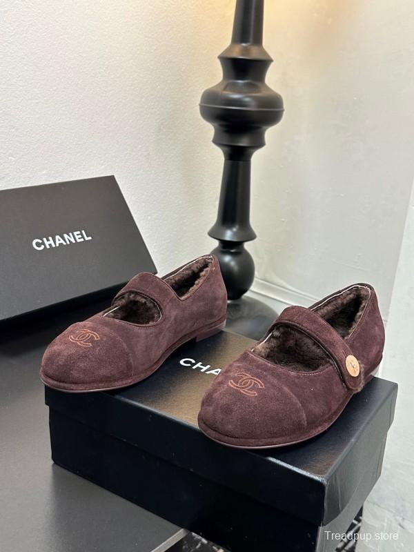 Chanel 2025 SS New French Mary Jane Flat Shoes with Fur - KFY00300