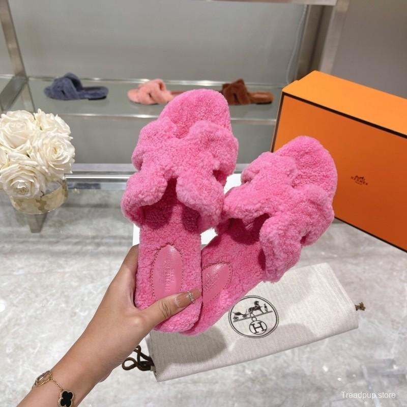 H Teddy Wool H Slippers Flat Sole Autumn Winter - LY00240