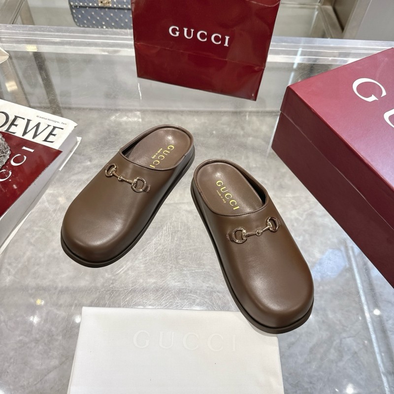 Gucci Camel Suede GG Embossed Horsebit Mule Sandals - LY00240