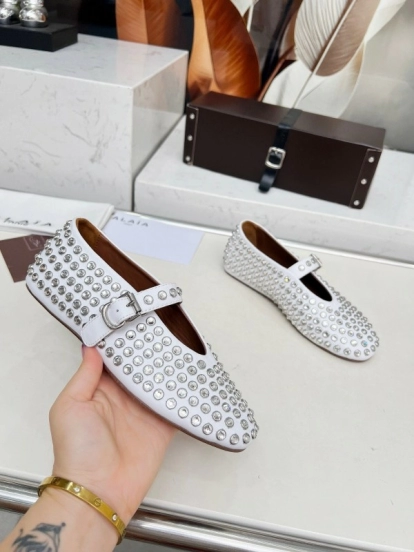 Alaia 2025/SS Crystal Embellished Ballet Dance Shoes with Arch Support and 0.8CM Inner Height - LY00340