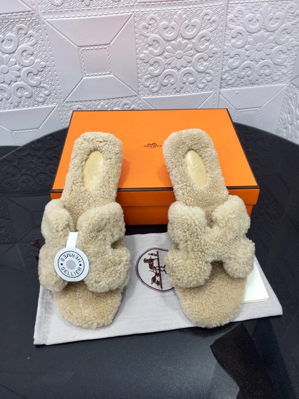 H Teddy Wool H Slippers Flat Sole Winter Home Shoes - LY00240
